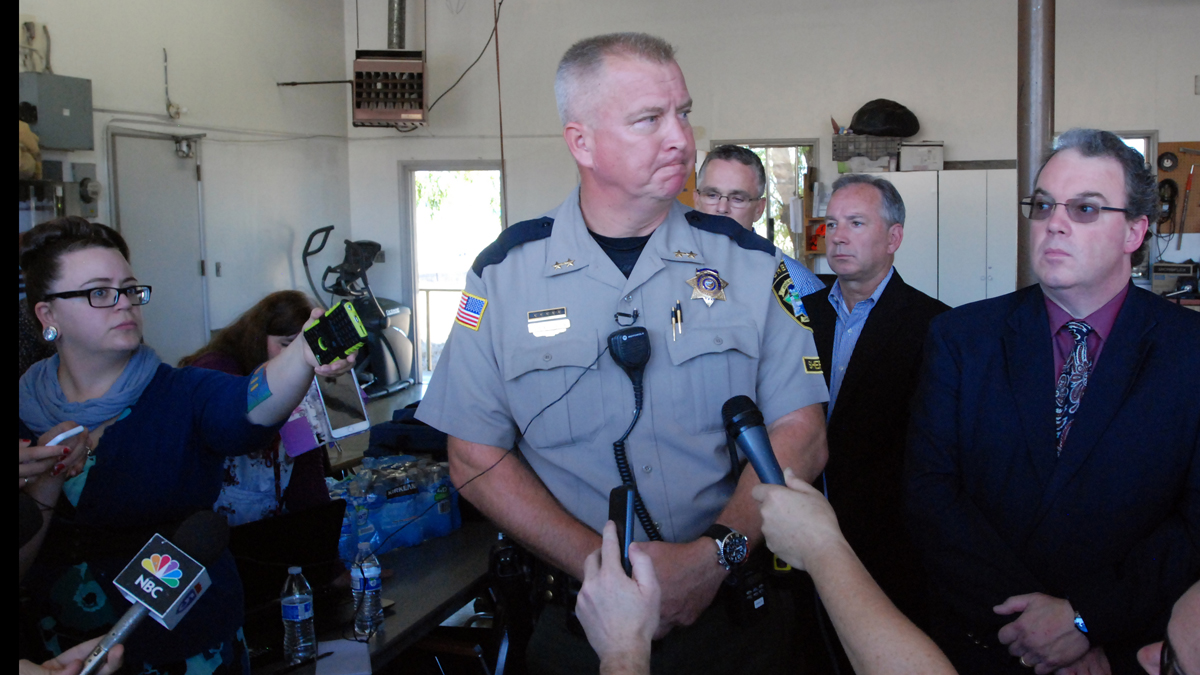  Douglas County Sheriff John Hanlin addresses the media following a deadly shooting at Umpqua Community College in Roseburg, Ore., Thursday, Oct. 1, 2015. (AP Photo/Jeff Barnard) 