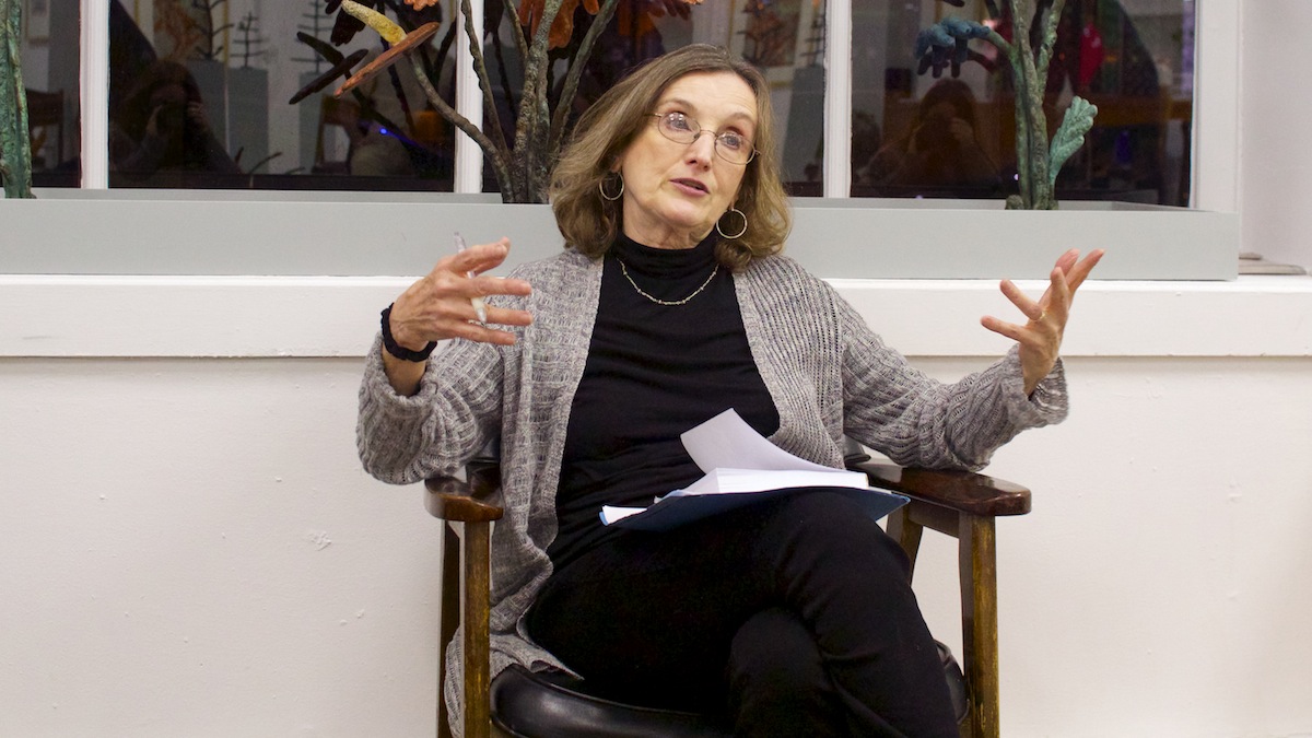  Author Karen Bojar discusses the organized feminist movement in Philadelphia at a reading in Germantown's iMPeRFeCT Gallery. (Jana Shea/for NewsWorks) 