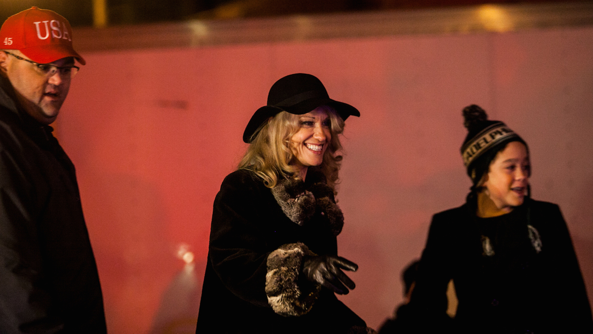 Republican Strategist Kellyanne Conway, who served as campaign manager for President Elect Donald Trump, approached a stage where she would serve as grand marshall during the holiday parade in her hometown of Hammonton, Nj. (Brad Larrison for NewsWorks)