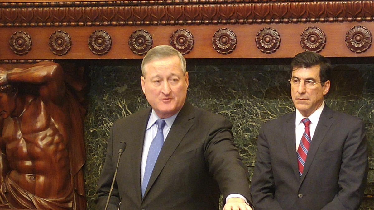 Philadelphia Mayor Jim Kenney discusses the city's preparations for a major snowstorm expected to hit Friday night. (Tom MacDonald/WHYY) 