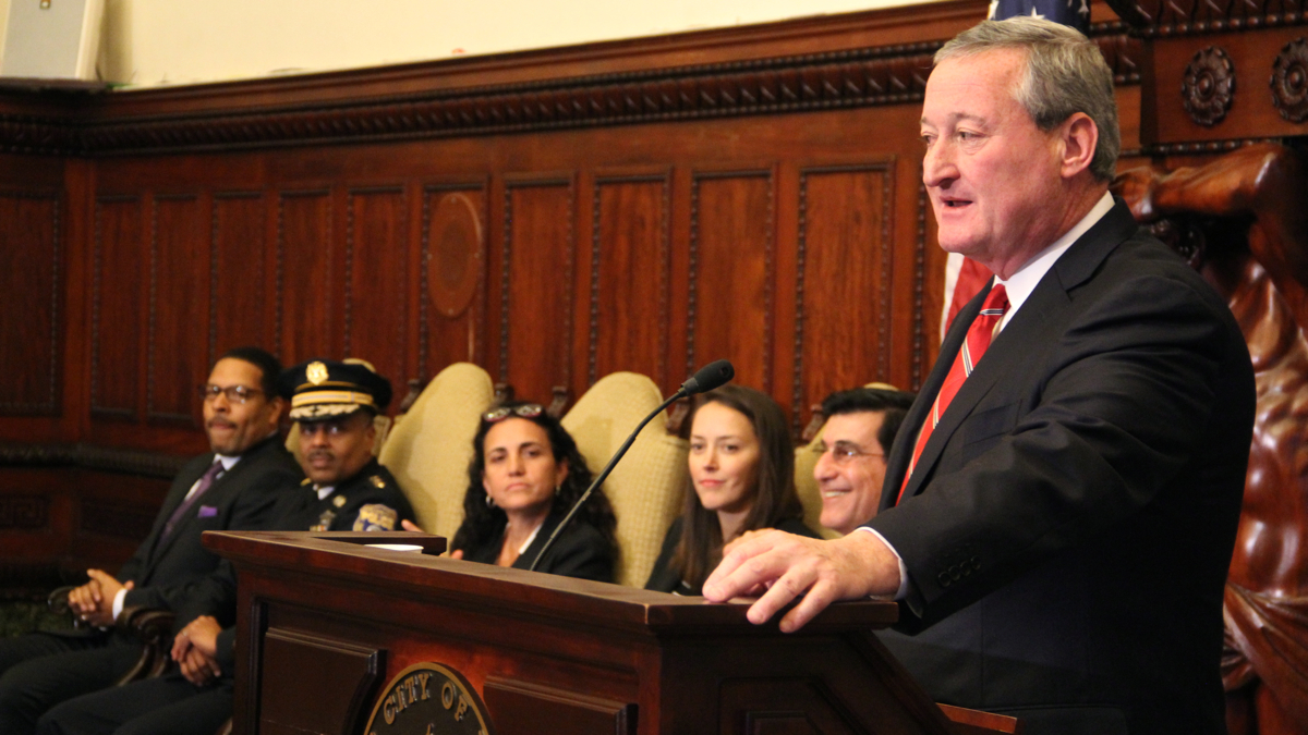  Mayor-elect Jim Kenney names members of his adiministration (from left) Chief Education Officer Otis Hackney, Police Commissioner Richard Ross, Deputy Mayor of Intergovernmental Affairs Debbie Mahler, Chief of Staff Jane Slusser and Managing Director Mike DiBerardinis. (Emma Lee/WHYY) 