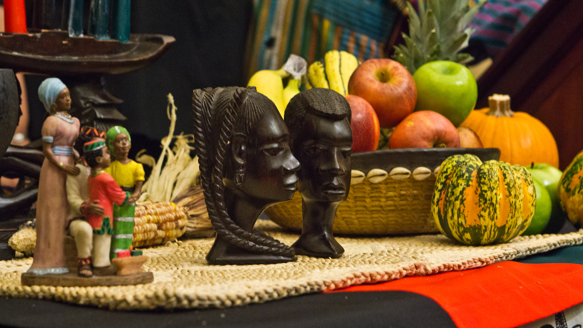 The gifts of Kwanzaa at a City Hall celebration on display on Tuesday in the Mayor’s Reception Room. (Kimberly Paynter/WHYY)