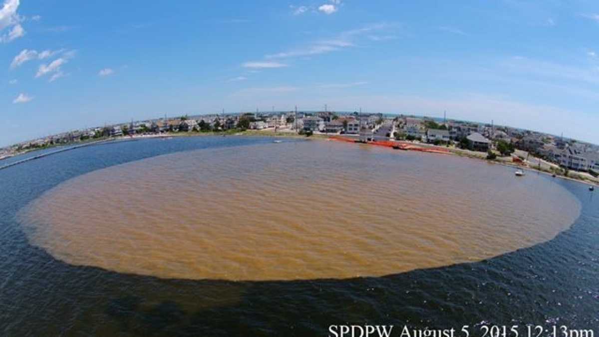  A silt plume in the Barnegat Bay off Seaside Park on Aug. 5, 2015. (Image courtesy of Save Barnegat Bay) 