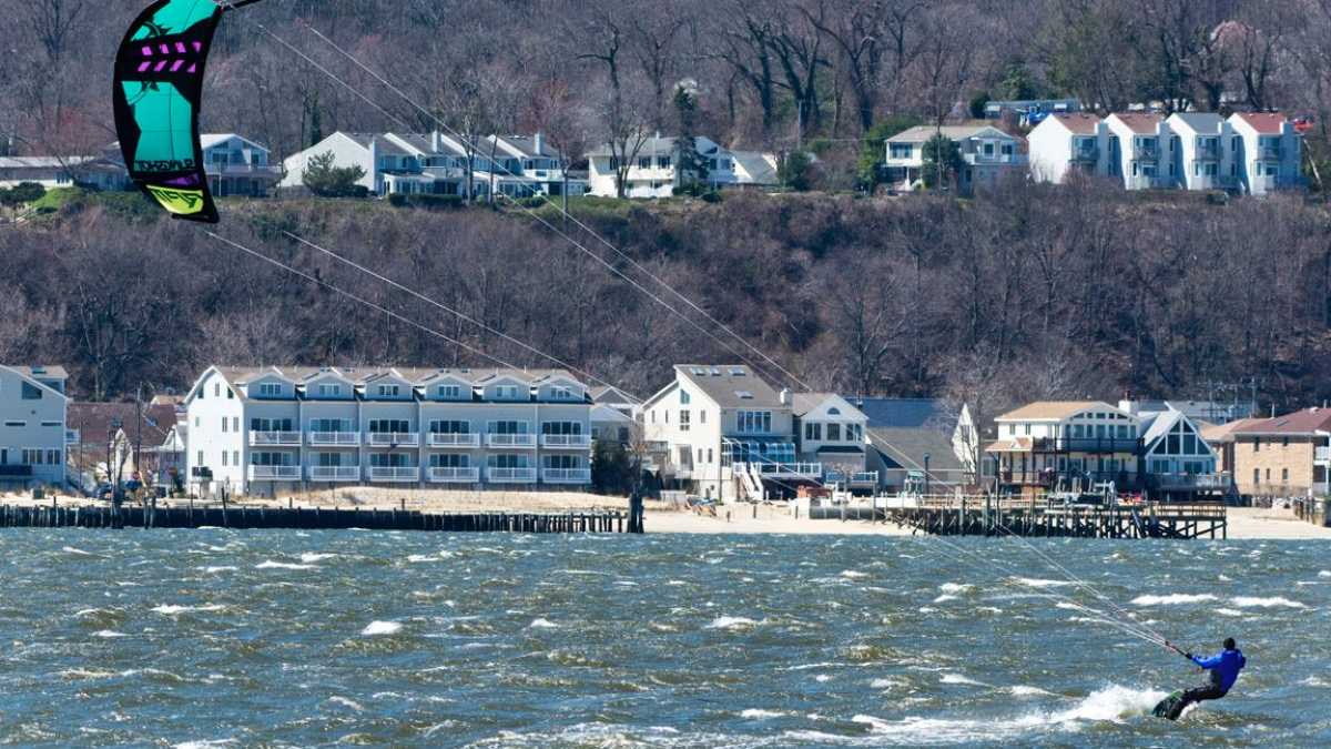 A kite surfer off Sandy Hook in April 2016 by Mary Dunham/Shore Shot Images