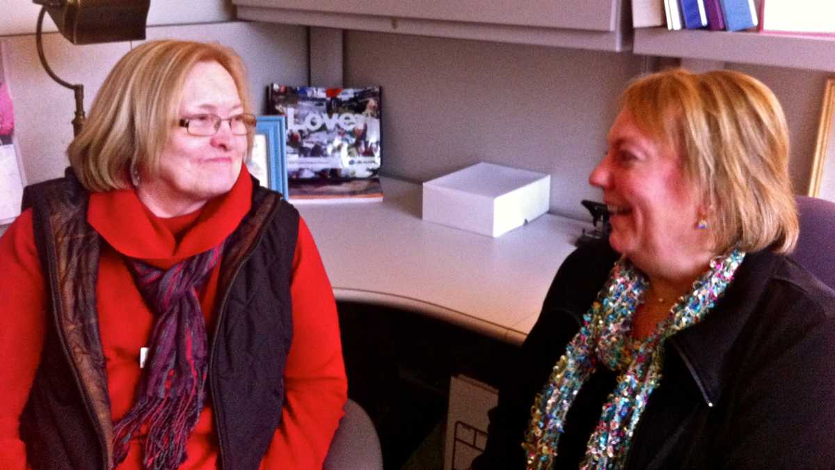 Mary Donohue of Wilmington (left) comes to the Cancer Care Connection in Newark