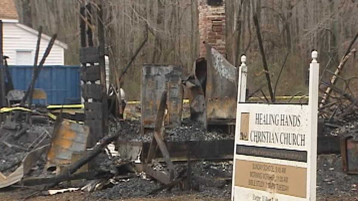  The remains of Healing Hands Christian Church in Felton after the building was intentionally set on fire. (Paul Parmelee/WHYY) 