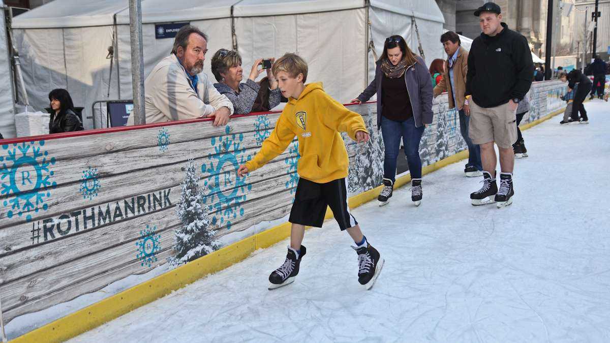 A few skaters at the Rothman Rink in Philadelphia's Dilworth Park wear shorts