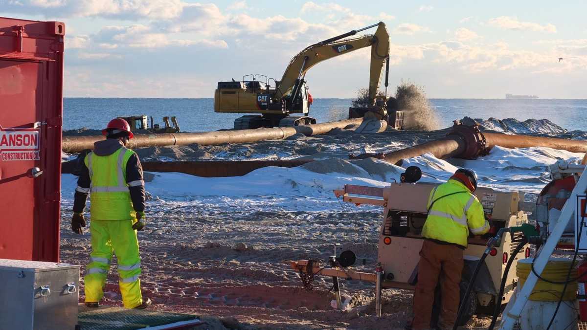 Crews working in the brutal cold in Long Branch on January 26