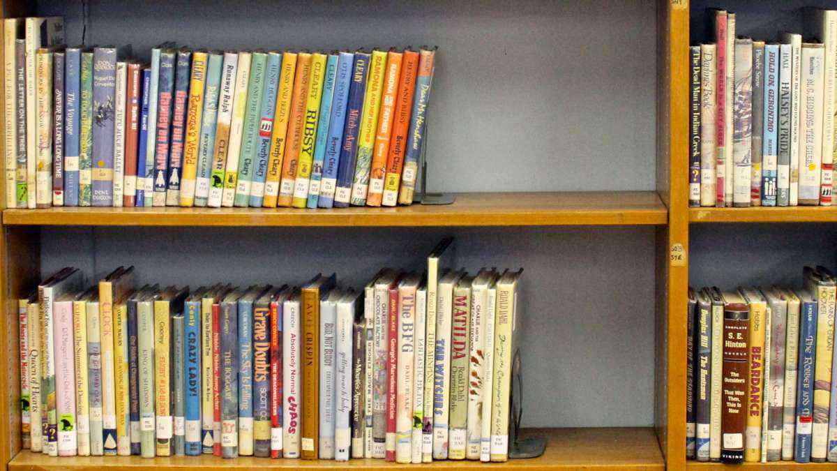 Books are shown from a children's library. (Jana Shea for WHYY)