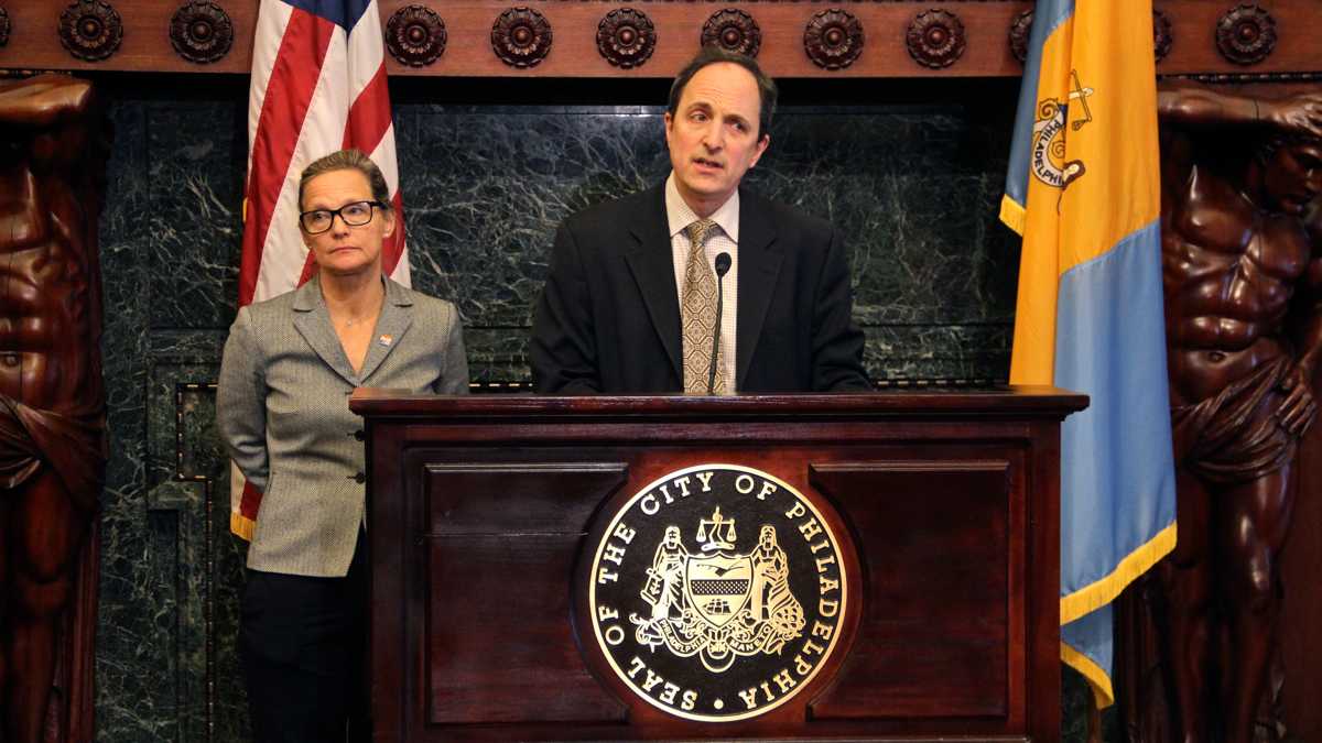 Rob Dubow, Philadelphia's Director of Finance and Chief Education Officer Lori Shorr evaluated ideas being discussed on how to fund the city schools. (Emma Lee/WHYY) 
