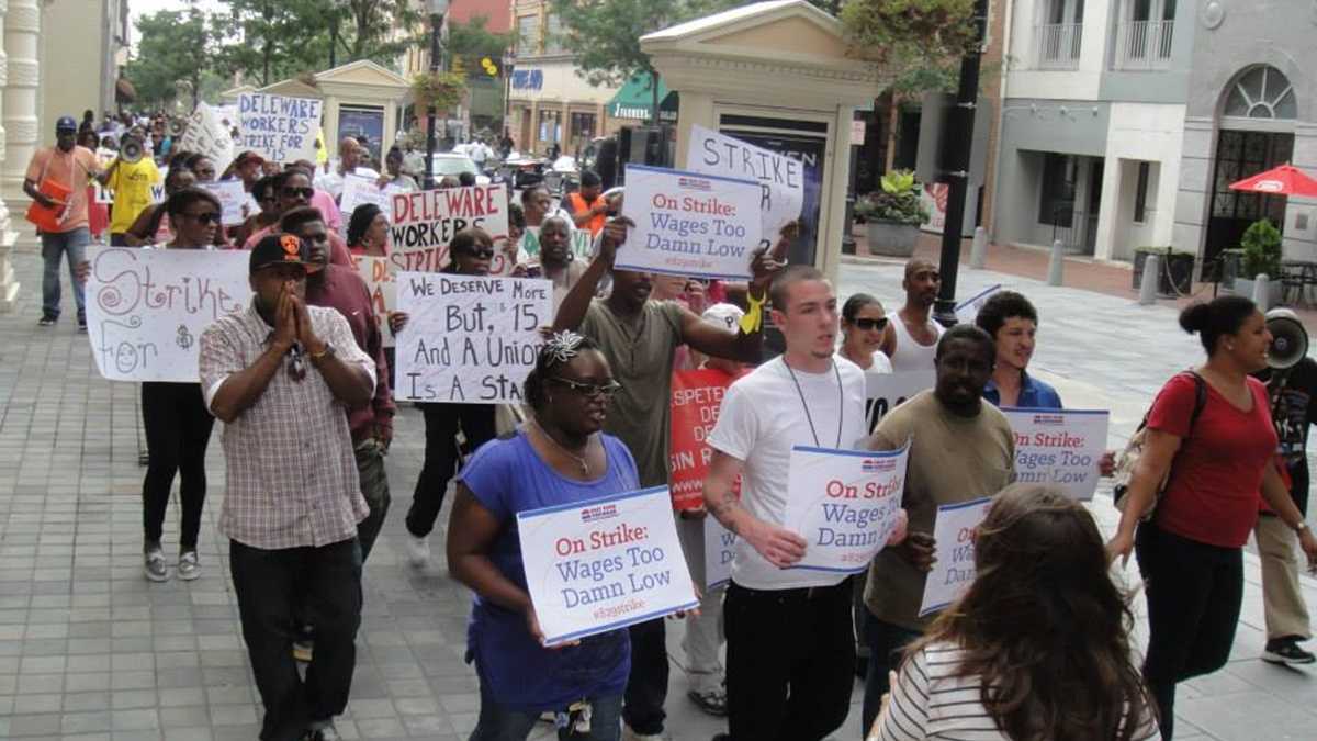 Fast food workers participate in a strike last year (photo courtesy of 32BJ SIEU) 
