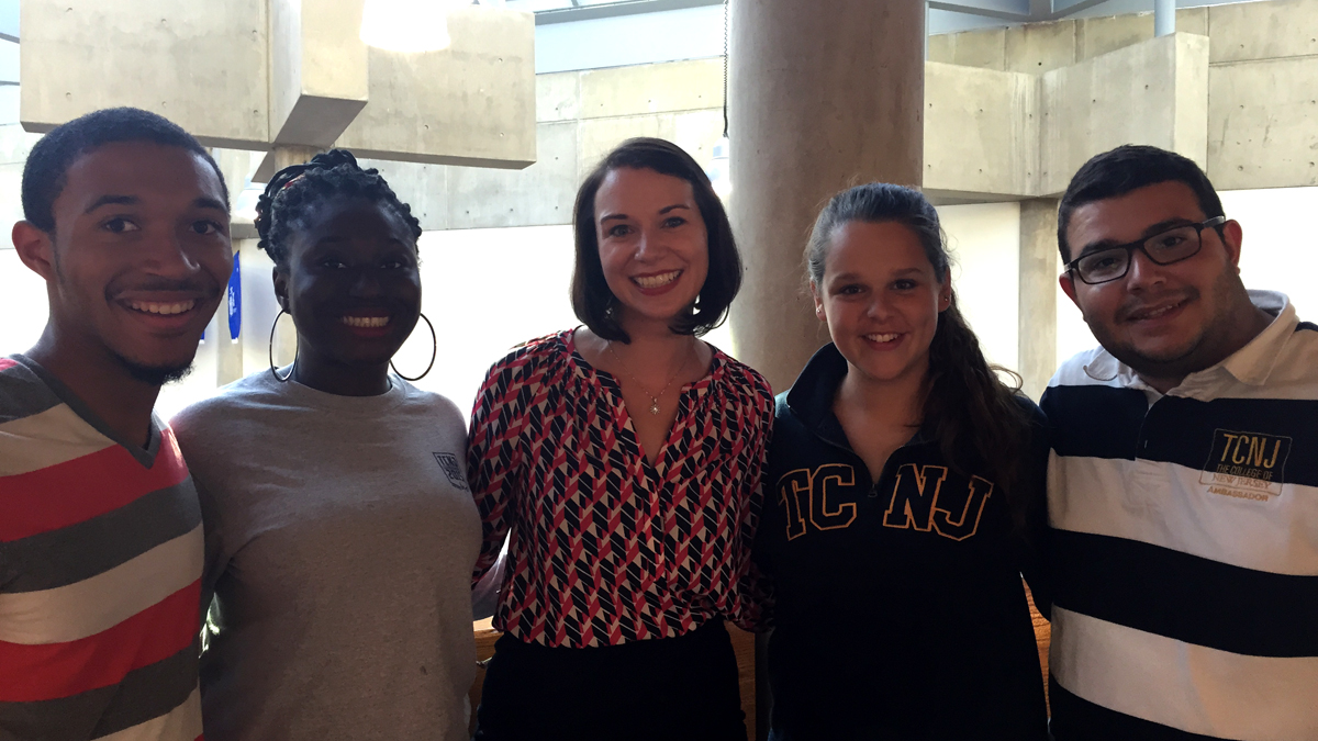  Elizabeth Bapasola with students at The College of New Jersey (Priscilla Nunez Photo) 
