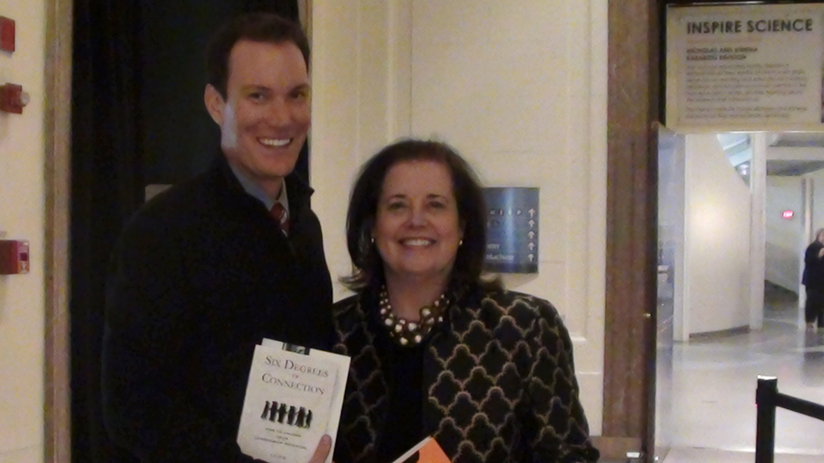  Leadership Philadelphia CEO Liz Dow is shown standing with happiness expert Shawn Achor. (Image courtesy of Liz Dow) 