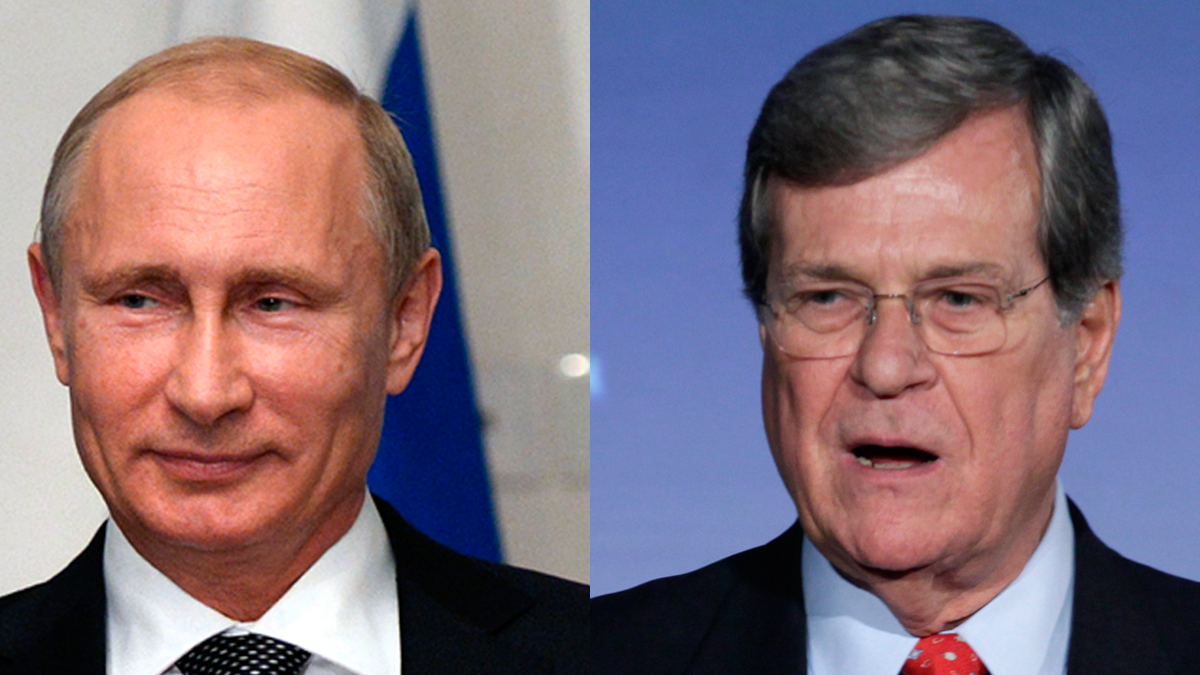  Russian President Vladimir Putin (left) and Former Sen. Trent Lott, R-Miss. (RIA Novosti, Alexei Nikolsky, Presidential Press Service/AP Photo and Carolyn Kaster/AP Photo) 