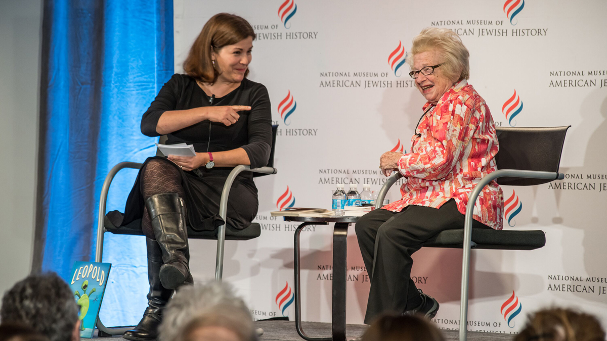  WHYY's Maiken Scott speaks with Dr. Ruth Westheimer Monday. (Photo/ Matthew Christopher) 