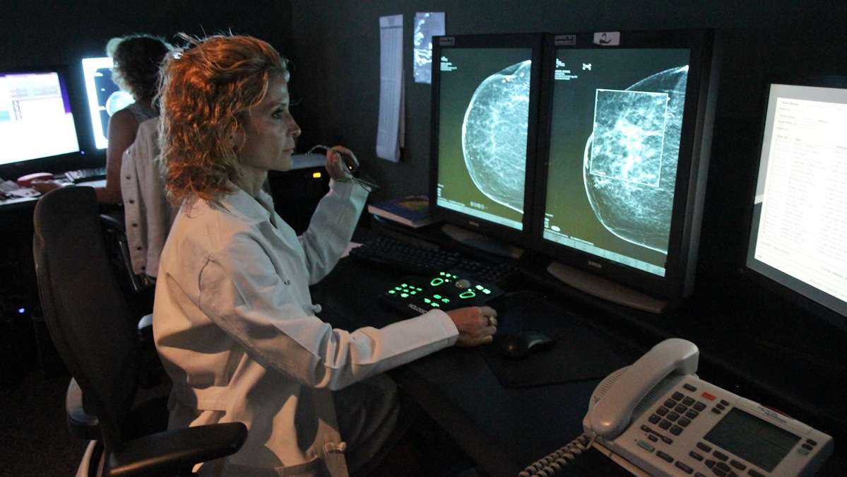  Dr. Debra Somers Copit reads mammography results in the Reading room at the Marion-Louise Saltzman Women's Center at Einstein Hospital's campus. (Kimberly Paynter/WHYY) 
