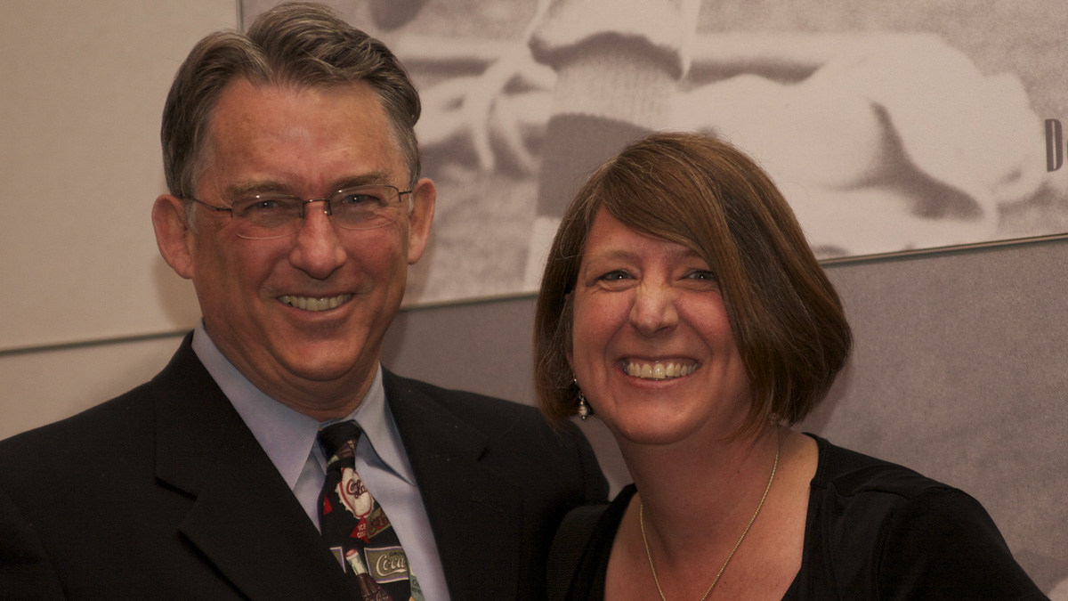  Poet Marjorie Maddox joins  Branch Rickey III while presenting at the National Baseball Hall of Fame in Cooperstown. The first Branch Rickey, Maddox's great-granduncle, helped integrate baseball when he hired Jackie Robinson. (MarjorieMaddox.com) 