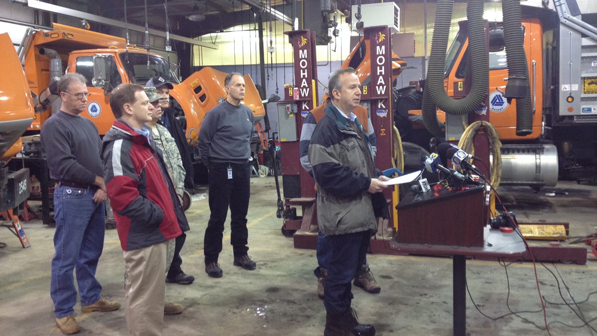  Gov. Markell briefs the media on the latest weather and road conditions (Shana O'Malley/for Newsworks)  