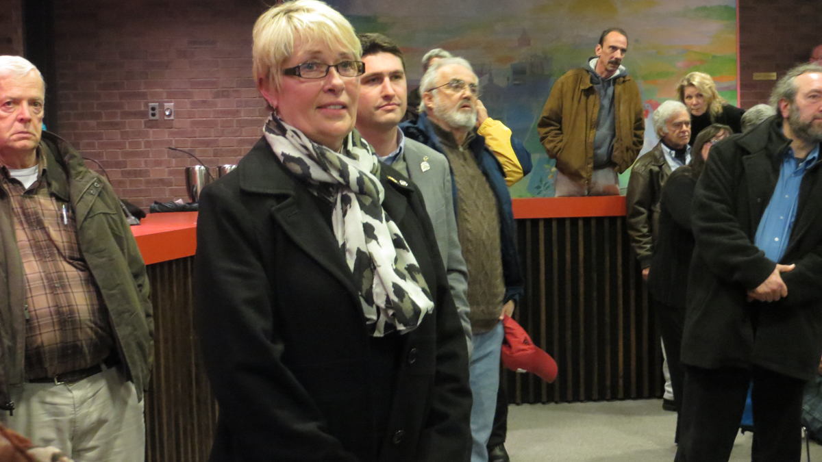  Newly elected Newark Mayor Polly Sierer watches results come in Tuesday night. (Shana O'Malley/for NewsWorks)  