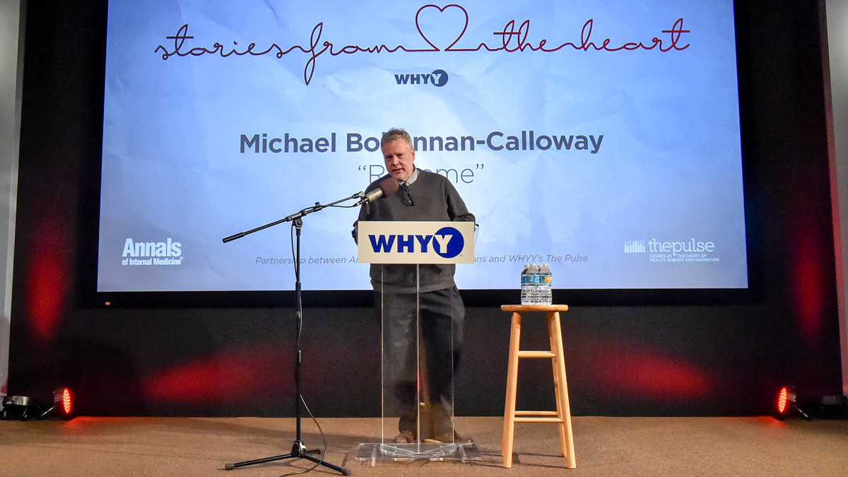 Michael Bohannan-Calloway speaking at the Stories From The Heart story slam. (Dan Burke/for WHYY)