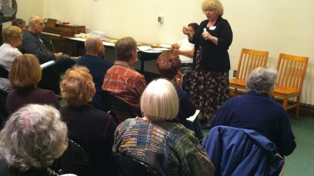  Mutual Mt. Airy introduced membership plans and proposed services on Monday night. (Laura Benshoff/for NewsWorks) 