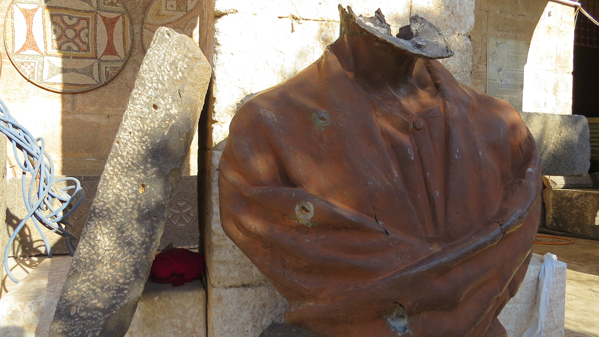  Gunfire damage to the collection of the Ma'arra Museum, Idlib Province, Syria. (Photo courtesy Ali Othman and the Ma'arra Museum) 