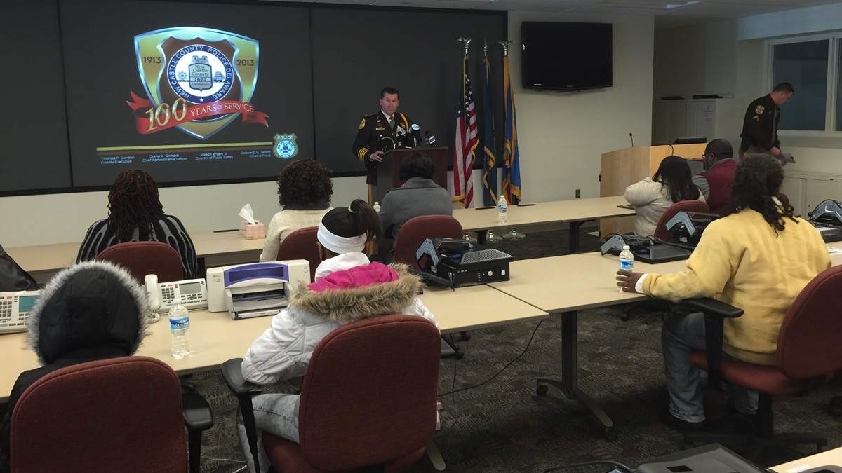  Col. Elmer Setting talks to families who have lost a loved one to violence. (Charlie O'Neill/WHYY) 