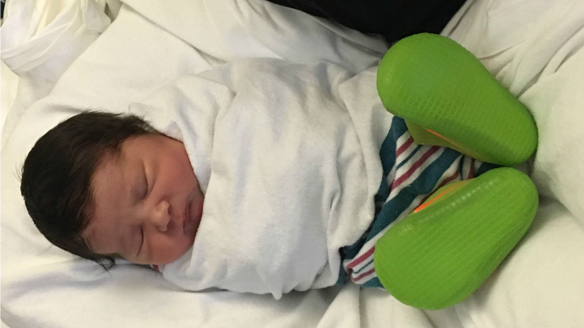 Baby June sporting her new Nike shoes courtesy of Elena Delle Donne. (photo courtesy Anne-Jeannette Stachowski)
