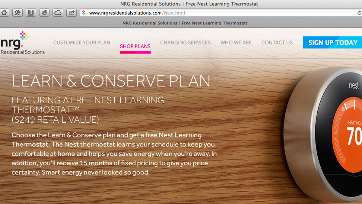  A screengrab from the NRG Residential Solutions web site featuring an image of the Nest Learning Thermostat. 