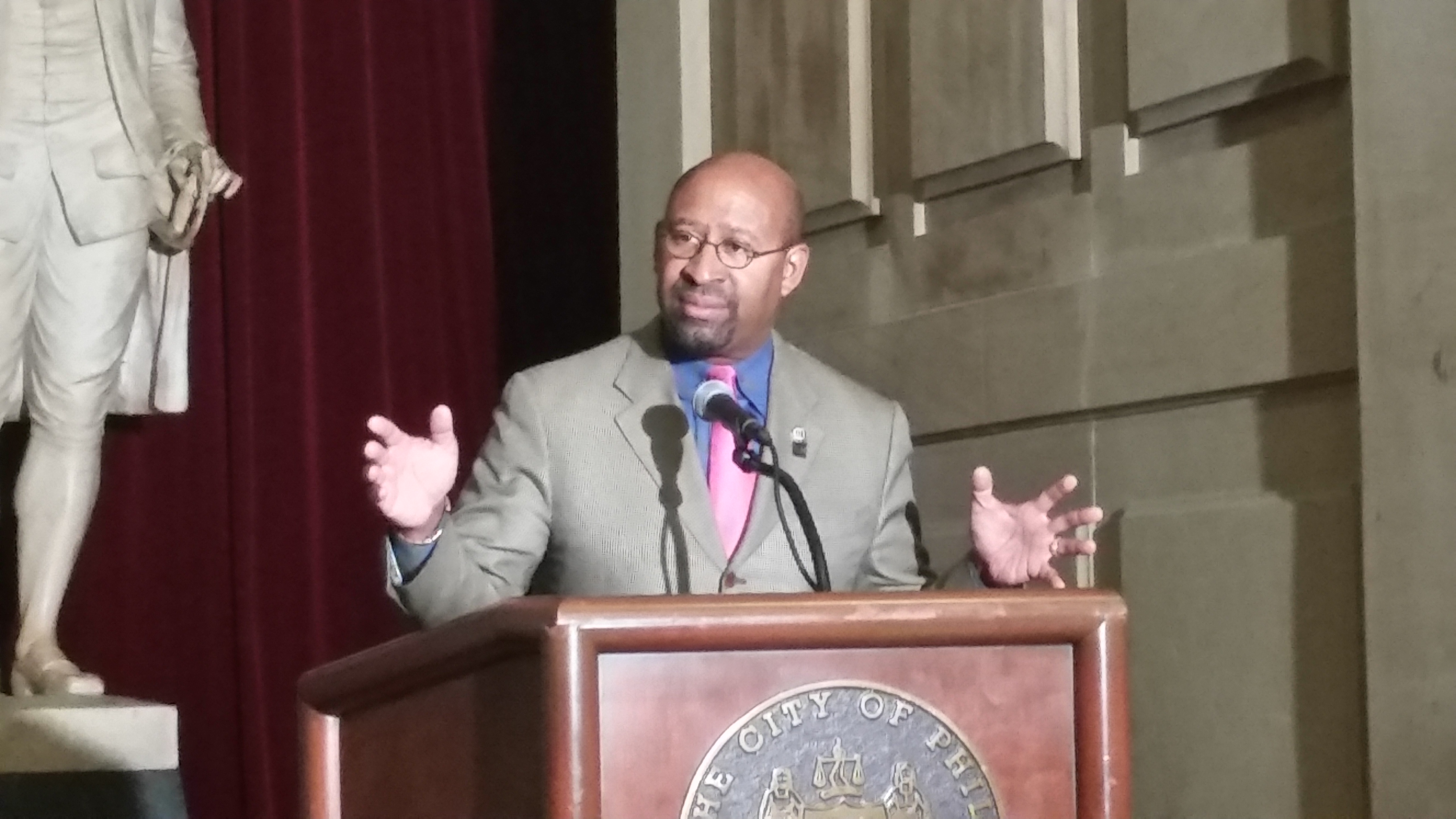  'One of the requirements when you are the host city is that the Democratic National Committee requires ... a line of credit to deal with potential expenses,' Mayor Michael Nutter said Thursday. (Tom MacDonald/WHYY) 