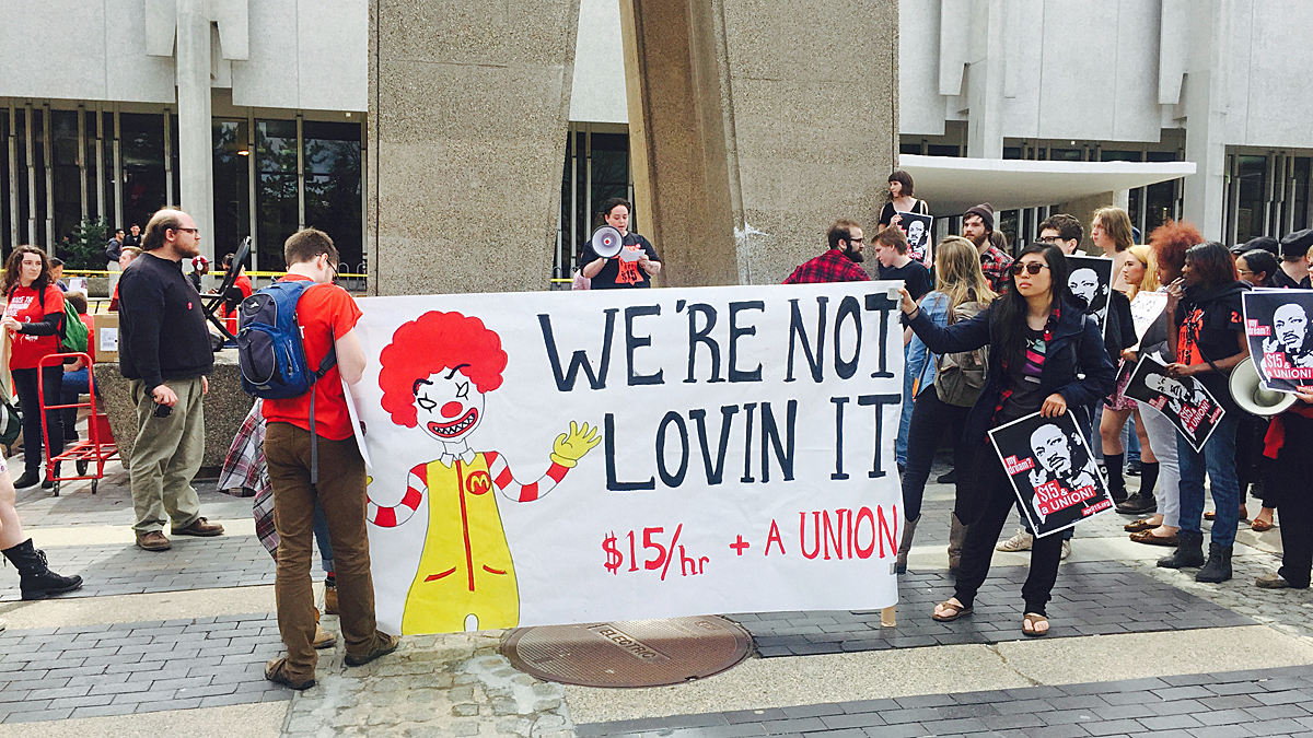  Protesters gather at Temple University's Bell Tower (Bobby Allyn/WHYY) 