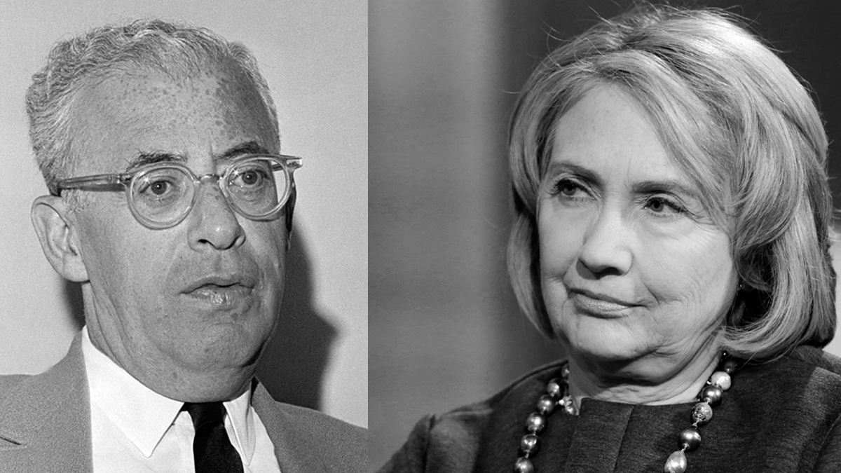  Saul Alinsky a community organizer, in his Chicago office, Sept. 1968, (left) and Former Secretary of State Hillary Rodham Clinton in New York, Sept. 22, 2014 (Larry Stoddard and Mark Lennihan/AP Photos) 