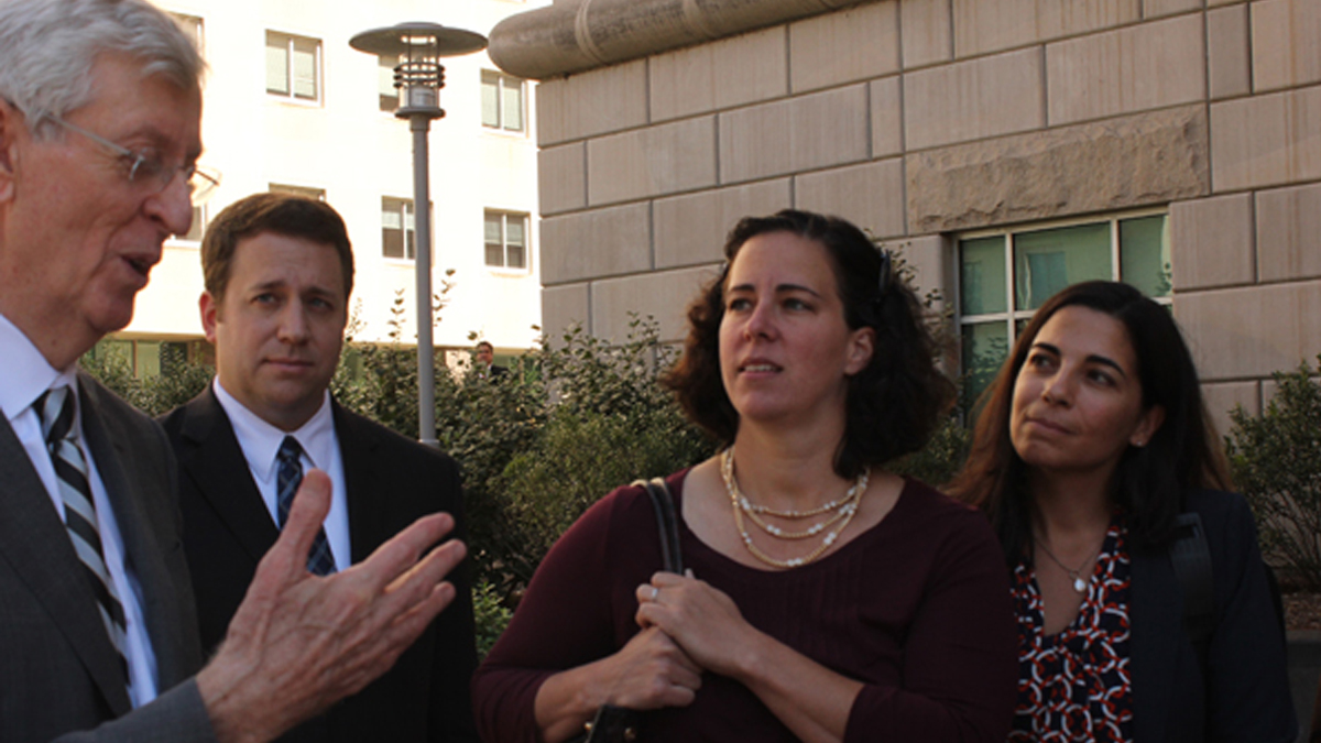  Sasha Ballen and Dee Spagnuolo (far right), were the first couple to receive a marriage certificate issued to a same-sex couple in Pa. (Emma Jacobs/for NewsWorks) 