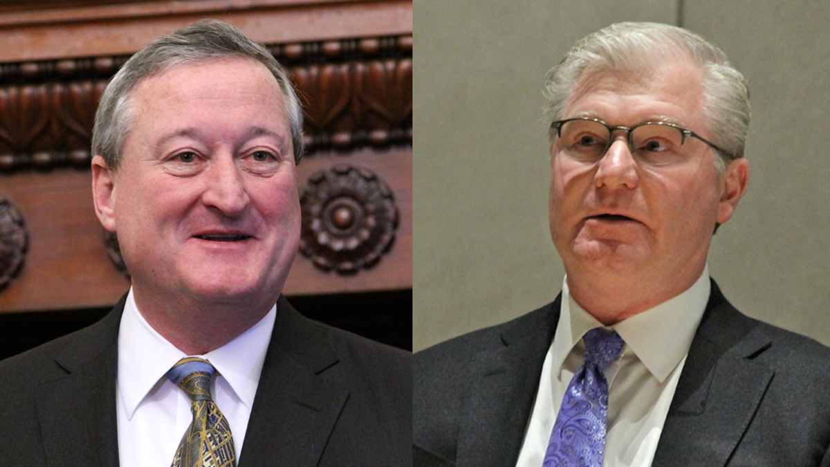  Philadelphia Mayor Jim Kenney (left) and Philadelphia Building and Construction Trades Council head Johnny Dougherty (Emma Lee/WHYY) 
