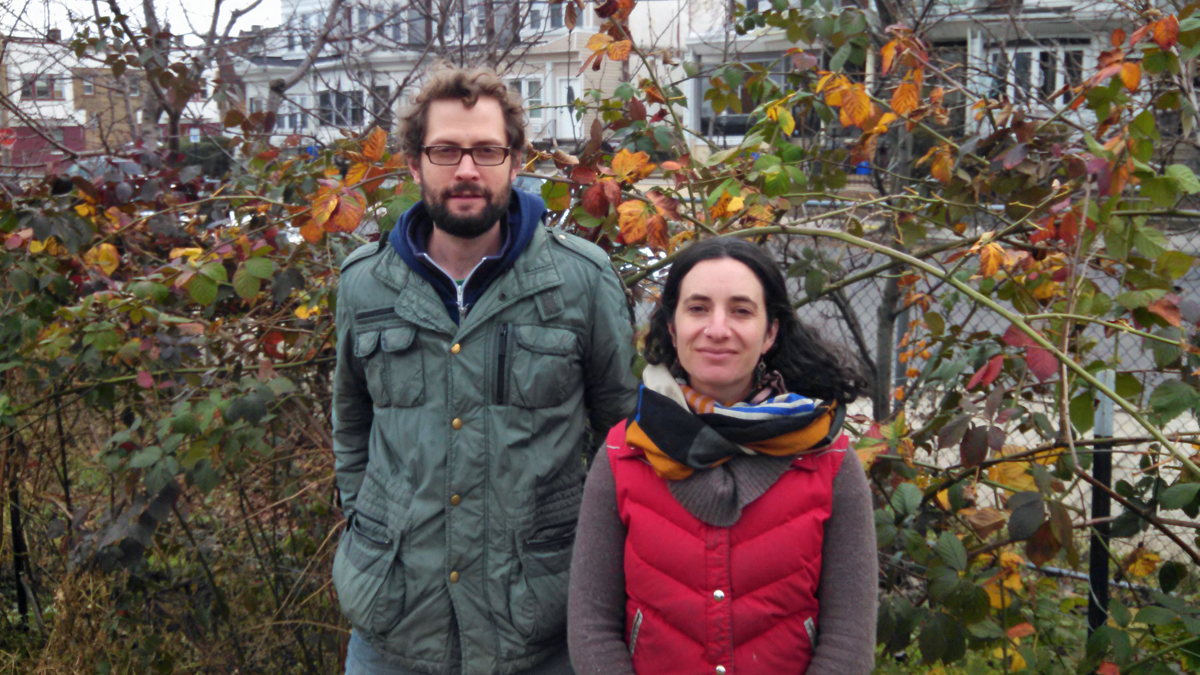  Phil Forsyth, executive director of the Philadelphia Orchard Project, and Aviva Asher, director of Mill Creek Farm (Kimberly Haas/WHYY) 