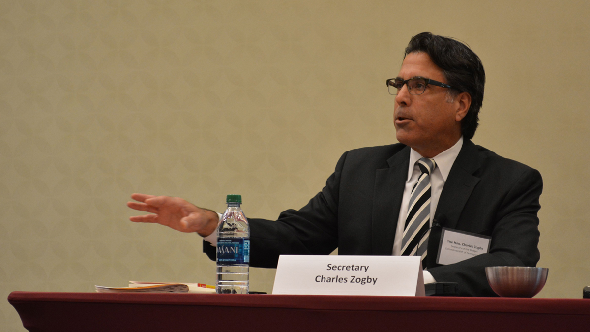  State budget secretary Charles Zogby said he 'didn't want to address' the district's 'empty shell' scenario. (Kevin McCorry/WHYY) 