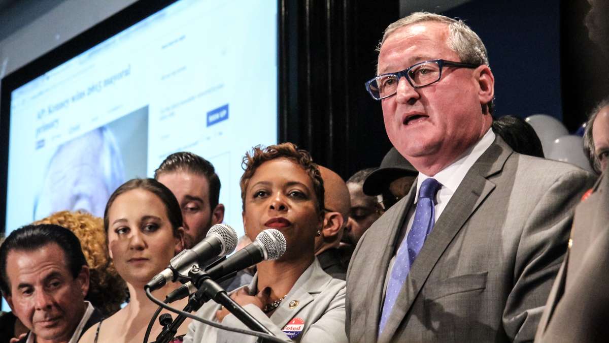  Jim Kenney accepts the Democratic Mayoral nomination Tuesday night. (Kimberly Paynter/WHYY) 