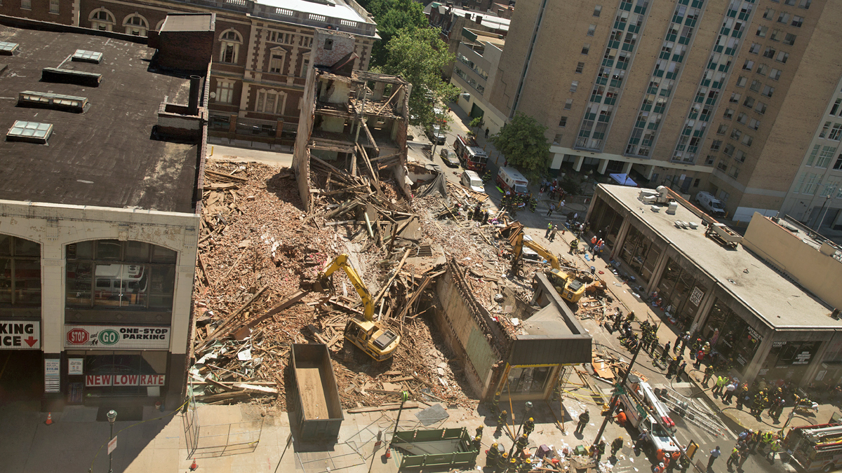  A four-story building collapsed on 22 and Market Streets June 5, 2013.  (Lindsay Lazarski/WHYY)    