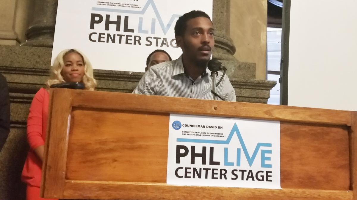  Rapper Chill Moody of West Philly (center) and GoGo Morrow (left) (Peter Crimmins/WHYY) 