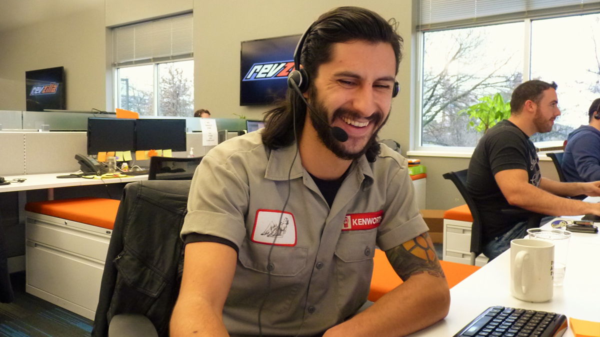  Adam Ponzek works as a 'Gear Geek' for RevZilla. His mullet is worth $1,500, if he doesn't cut it for a year. (Todd Bookman/WHYY) 