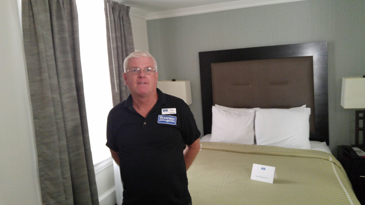  Cancellations for the big weekend have been coming fast as people get word of restrictions on moving around when Pope Francis is here, said Brian Krason, a manager with the Rodeway Inn on Walnut Street (Tom MacDonald/WHYY) 