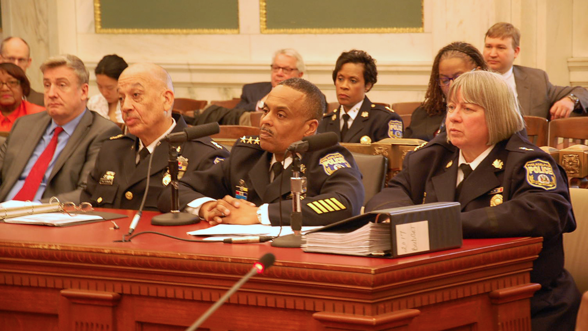 Philadelphia Police Commissioner Richard Ross is joined by Myron Patterson