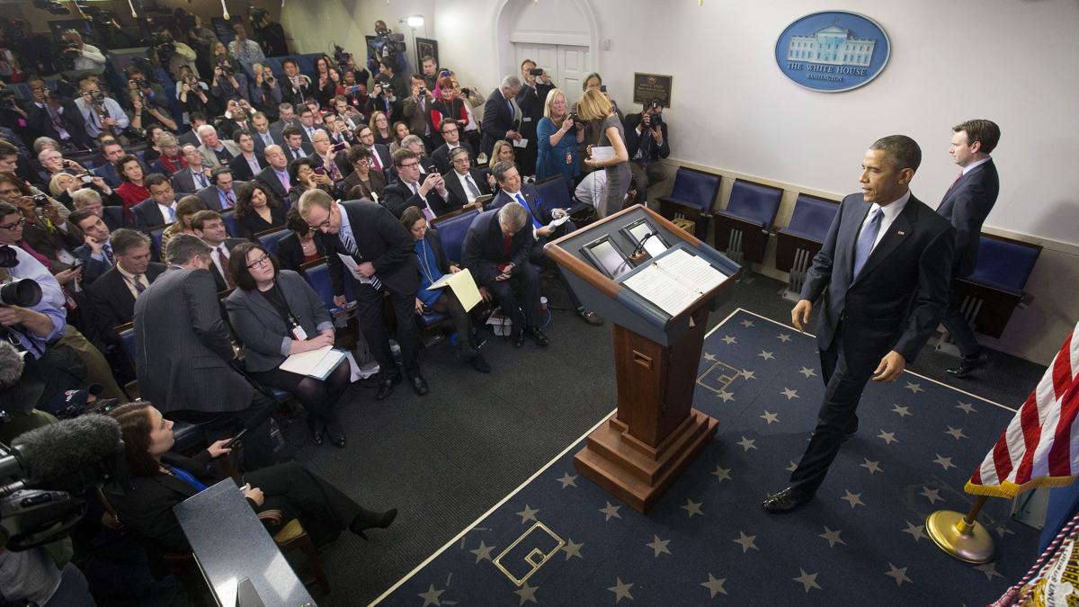  President Barack Obama arrives for a news conference in the Brady Press Briefing Room of the White House in Washington, Friday, Dec. 19, 2014.   (AP Photo/Pablo Martinez Monsivais ) 