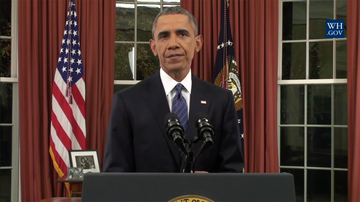  President Obama is shown in in this WhiteHouse.gov video during his Dec. 6 address to the nation from the Oval Office of the White House. 