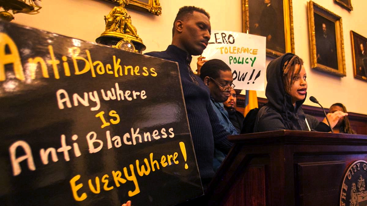  Activists representing Philly Black Lives Matter, the Black and Brown Workers Collective, and the Coaliton for REAL Justice call for a change in Philly LGBT leadership after racist incidents in the Gayborhood last October. (Brad Larrison for NewsWorks, file) 