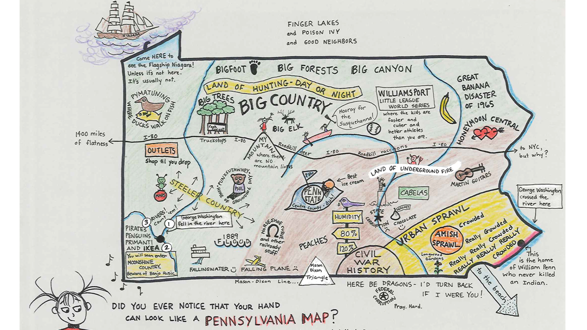  The 'Brief History, Landscape, and Culture of Pennsylvania All-in-One Map,’ submitted by Sue Shaffner, a first grade teacher from Rockton and mother-in-law of reporter Kate Lao Shaffner.  