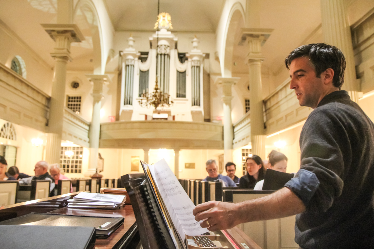 Parker Kitterman rehearses with the choir at Christ Church. (Kimberly Paynter/WHYY)
