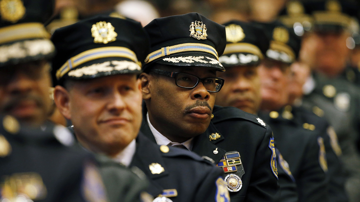  Philadelphia Police officers listen to their newly sworn in Commissioner Richard Ross speak during a ceremony Tuesday, Jan. 5, 2016. The latest report for Philadelphia’s stop-and-frisk program showed that one-third of stops conducted by police officers last year were done so illegally.  (AP Photo/Matt Rourke, file) 