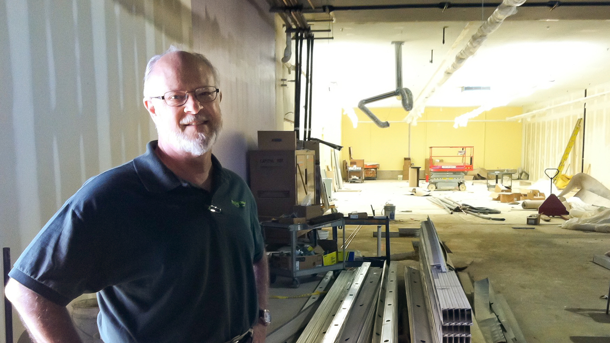  Bill Clark, executive director of philabundance, inside the site of Fare and Square in July. (Elana Gordon/WHYY) 