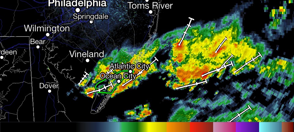  A radar image from 10:00 a.m. Thursday. The warned area is delineated by the green box.  